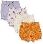 Amazon Essentials Baby Girls' Bloomer Shorts, Pack of 4, Gold Dots/Ivory/Lilac/Tiger, 12 Months