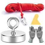 Neosmuk Fishing Magnet, 250 kg Giant Rare Earth Magnet with Rope, Large and Large 2.5 Inch Diameter Disc Magnetic Fishing Kit for Tools