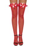 RSLOVE Women Christmas Thigh High Stockings Sexy Santa Fishnet Lingerie Red Hosiery Pantyhose Small Net