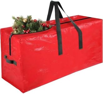 Christmas Tree Storage Bag – Fits Artificial Trees up to 9 Feet – Heavy-Duty Waterproof Plastic – Reinforced Handles – Easy Identification Card Slot – Red