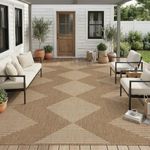 Outdoor Rug-Patio Rug 8x10 Outdoor Carpet Polypropylene Indoor Outdoor Rug for Patio Porch Deck Balcony Textured Weave Durable Mat Boho Stripes Pattern Beige & Brown
