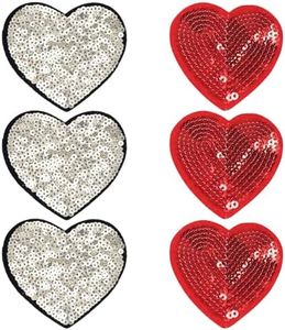 Valentine's Day Iron on Patch Red Sliver Heart Pathes Glitter Heart Embroidered Patches,Sew On/Iron On Patch Applique for Jeans Hat Tshhirt -6pcs