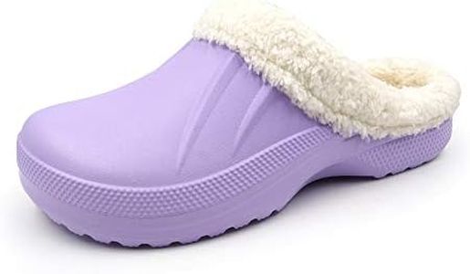 Amoji Women's Waterproof Slippers Men's Winter Garden Shoes Clogs Fleece Lined Fur Furry Lining Ferry Warm Fuzzy Fur Liner 1534 Purple 7 Women/6 Men