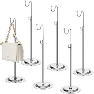 Therwen 6 Pcs Purse Display Stands Handbag Display Stand Purse Stands for Display Single Hook Display Stand Adjustable Height Handbag Display Holder for Home Boutique Store Counter Retail (Silver)
