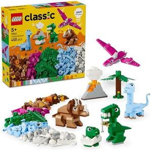 LEGO Classic Creative Dinosaurs Building Blocks Set, Kids Construction Toy for 5+ Year Old Boys & Girls, Assorted Bricks for Imaginative Play, Includes T. Rex and Triceratops Figures 11041