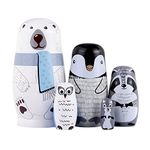 Yoption 5Pcs Russian Matryoshka Dolls Handmade Wooden Polar Bear Penguin Nesting Dolls Set for Kids Christmas Birthday Toy Gift (Polar Bear)