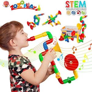 ZoZoplay STEM Toys Tube Locks 72 Piece Tubular Pipes & Spouts & Joints & Whistles Learning Educational Building Block Set with Wheels Gift for Boys Girls