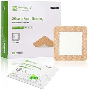 NeuHeils Silicone Adhesive Foam Dressing with Gentle Border 4''x4'' for Bed Sore Leg Ulcer 10 Pack, High Absorbency Waterproof Silicone Wound Bandage