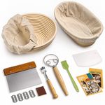 RORECAY Bread Banneton Proofing Basket Set, 9 Inch Round & 10 Inch Oval Cane Sourdough Baskets with Dough Whisk Bread Lame Dough Scraper Bowl Scraper Silicone Brush Sourdough Bread Baking Supplies