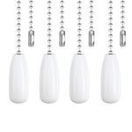 Dotlite Ceiling Fan Pull Chain Extender, 4pcs Wooden Decorative Pendant Extension Chains, 12 Inches Lighting & Fan Beaded Ball Fan Cord Extender Ornament with Connector (Wooden White 4Pcs)