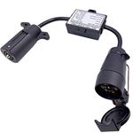 CARROFIX USA to EU Trailer Light Converter 7-Way Blade Connector (US Vehicle Side) to 7-Pin Round Adapter (European Trailer Side)