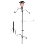 LUJII Solar Shepherds Hooks for Outside, Bird Feeder Pole with 4 Adjustable Hangers and 1 Flag Holder, Garden Stand for Hummingbird Feeders, Wind Chimes, Plant Baskets, Lanterns (Purple)