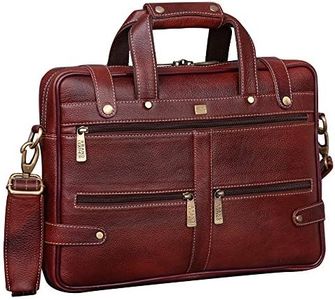 BRAND LEATHER 15.6'' Leather Laptop Messenger Bag For Unisex (BROWN)