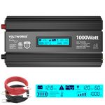 Pure Sine Wave 1000 Watt Power Inverter 12V DC to 110V 120V AC CETL CSA Listed Built-in UL Fuses Compatible with Lithium Battery Starlink for Off-Grid Solar Power RV Truck with 3AC Outlets VOLTWORKS