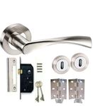 Golden Grace Astrid Design Modern Duo Dual Chrome Door Handle Lock Set with 3 Lever Lock and 2 Keys and 1 Pair of 3" Butt Hinges