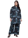 Tissu Women's Plus Size Pure Cotton Printed Shirt with Palazzo Co-Ord Set (671 Black 6XL)