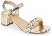 FabKids Girls Heels Sandals Braided Open Toe Ankle Strap Sandals Summer Holiday Party Gold Dress Shoes for Little Kid Size 1