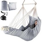 Chihee Hammock Chair Hanging Chair with Foot Rest 2 Cushions Max 550lbs Robust Metal Spreader Bar Collapsible Easy Storage Soft Cotton Swing Chair Strong Strap Iron Carabiner Side Pocket Included