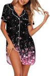 Ekouaer Womens Breastfeeding Nightgown Button Down Sleepshirt Notch Collar Nightshirt Soft Lounge Dress Pink Blossoms M