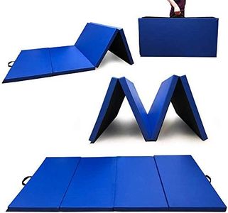 Angel Canada 4 Panel PU Leather Folding Gymnastics Gym Fitness Exercise Aerobics Mat with Handle, Tumbling Mats for Stretching Yoga Cheerleading Martial Arts (Blue)