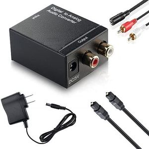 Optical Input and RCA Output - Digital to Analog Audio Converter (Black, For TV) (Black, For TV)