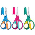 LIVINGO Kids Scissors Left Handed: 5 Inch Round Tip Stainless Steel Safety School Craft Scissors - Soft Rubber Grip with Safety Cover - DIY Stationary Supplies for Children's