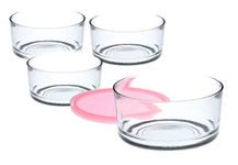 Brezzycloud Freezowarm Glass Warm & Serve Bowl with Lid - 785 ml - Transparent Glass with Color Lid (4-Piece, 785ml)