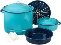 Cinsa Tamale making party set (6 pcs) 34 qt Steamer with lid & trivet, 5 qt dutch oven, 5.5 qt multiuse dish pan and tamale masa spreader tool. Essential cookware for tamale preparation.