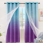 Stiio Girls Curtains for Bedroom W52 x L84 inches 2 Panels, Kids Star Rainbow Colorful Curtains Cutout Room Darkening Blackout Curtains Double Layer Blue Purple Ombre Stripe Curtains for Nursery Room