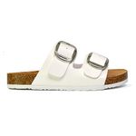 ESSEX GLAM Womens Flat Sandals Large Double Strap Buckle Ladies Open Toe Slip On Casual Holiday White Slider Mule Size 7