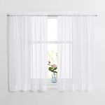 NICETOWN Sheer Window Curtain Panels - 45 Inches Length Window Treatment Drapes with Rod Pocket for Kitchen (2 Pieces, W60 x L45 Inches, White)