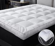 10cm Thick Mattress Topper Double Bed - 1000GSM Heavy Filling Quilted Extra Deep Super Fluffy & Breathable, Soft Box Stitched - Mattress Pad Strong Corner Elastic Straps Machine Washable (Double)