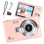 Digital Camera 1080P FHD 44MP with 2.4" LCD Screen,16X Digital Zoom, Compact Portable Vlogging Camera with 32gb SD Card for Kids Teen Students Beginner (Pink)