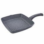 Wonderchef Granite Non-Stick 24cm Grill Pan | Soft-Touch Handles | Virgin Aluminium | PFOA and Heavy Metals Free | 3.5mm Thickness | 1.8 litres | 2 Year Warranty | Grey