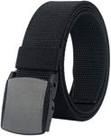 LionVII Mens Plastic Belt Nylon Canvas No-Metal Buckle Belt for Work and Travel (Black)