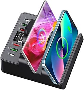 Wireless Charging Station with USB Ports, 8 in 1 Dual 15W Wireless Charger Station, 2 QC/2 PD USB Fast Charging Station, 80W Phone charger for iPhone14/13/12/11/X/Xr/Xs/8/Samsung/Android/iWatch/AirPod