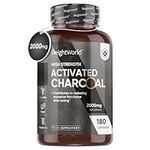 Activated Charcoal Capsules 2000mg - 180 Capsules - Vegan & Natural - Activated Charcoal Tablets Alternative - Digestion Supplement for Gut - Reduces Excessive Flatulence After Eating (EFSA)