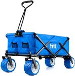 Trail Beach Trolley Cart Folding Camping Festival Wagon With Pull Along Handle, All Terrain Wheels, Drink Pockets, 60KG Capacity (Blue)