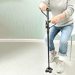 Get Up and Go Walking Stick - Height Adjustable Foldable Freestanding Mobility Aid Cane with 2 Cushioned Handles (1 that Pivots), Built-In LED Torch & Non-Slip 4 Footed Rubber Base