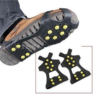 Leebei 2Pcs Non-Slip Shoe Cover,Ice Snow Grippers,Over Shoe Boot Traction Cleat Rubber Spikes Mountaineering Non-Slip Shoe Cover 10-Stud Slip-on Stretch Footwear (Large (Shoes Size:W 10-13/M 8-11))