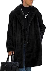 Yimoon Men's Faux Fur Coat Winter Long Faux Mink Thick Trench Coat Business Lapel Overcoat Fluffy Jacket for Men(Black-XXL)