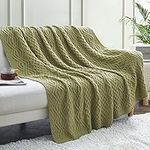 Aormenzy Olive Green Cable Knit Throw Blanket, Soft & Warm Knitted Blanket Throw for Couch Bed Sofa Living Room, 50 x 60 inch