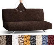 PAULATO BY GA.I.CO. Futon Cover - Armless Couch Cover Sofa Bed Slipcover Without Armrest - Soft Fabric Covers - 1-Piece Form Fit Stretch Futon Protector for Kid Pet - Microfibra - Dark Brown