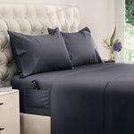 DREAMCARE King Size Bed Sheets - 4 Piece Deep Pocket King Sheets Set - Up to 21in Luxury Hotel Bedding Sets - Draps Lit King - Elegant Comfort - Shrink & Fade Resistant - (King Extra Deep, Dark Gray)