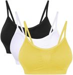 Vertvie Women's Stretch Thin Without Underwire Push Up Yoga Sports Bra Top Set for Fitness Training Padding Pack of 2 / 3, Black+White+Lemon Yellow, M