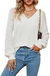 BMJL Womens Denim Shirt Business Casual Button Down Work Blouses Puff Sleeve Summer Tops, White, XX-Large