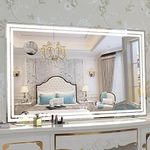 ANYHI Big Vanity Mirror with Light, 102x62cm Light up Mirror for Dressing Table, Makeup Mirror with Double LED Light Strips, 10x Magnification Mirror, 3 Color Lights,Vertical/Horizontal