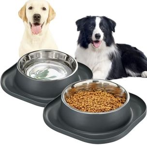2PACK Stainless Steel Dog Bowls with Anti-Skid Rubber Base for Large Pet, Metal Puppy Water & Food Bowl Spill Proof Dog Dish with Silicone Feeding Mat for Dry and Wet Foods, 7 Cup, Grey