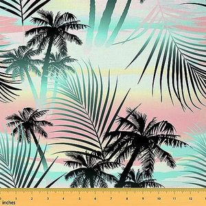 Hawaiian Palm Tree Fabric by The Yard, Tie Dye Upholstery Fabric, Summer Tropical Decorative Fabric, Green Leaves Waterproof Indoor Outdoor Fabric, Ocean Beach Fabirc, DIY Art, Green Pink, 2 Yards