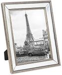 Isaac Jacobs 8x10 Champagne Mirror Bead Picture Frame - Classic Mirrored Frame with Dotted Border Made for Wall Display, Tabletop, Photo Gallery and Wall Art (8x10, Champagne)